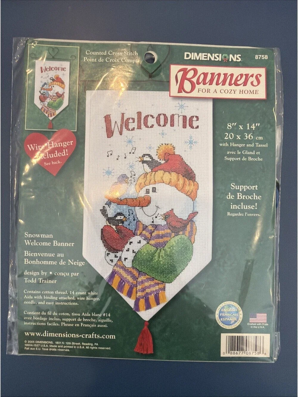 Vintage Dimensions Counted Cross Stitch Christmas Banner Snowman 8x14 New Sealed